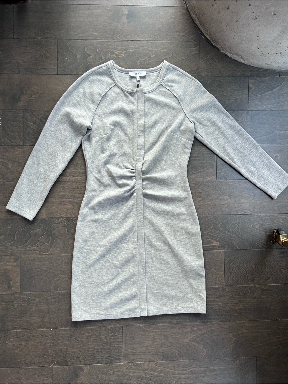 Reiss Astrid Light Gray Long Sleeve Ruched Dress